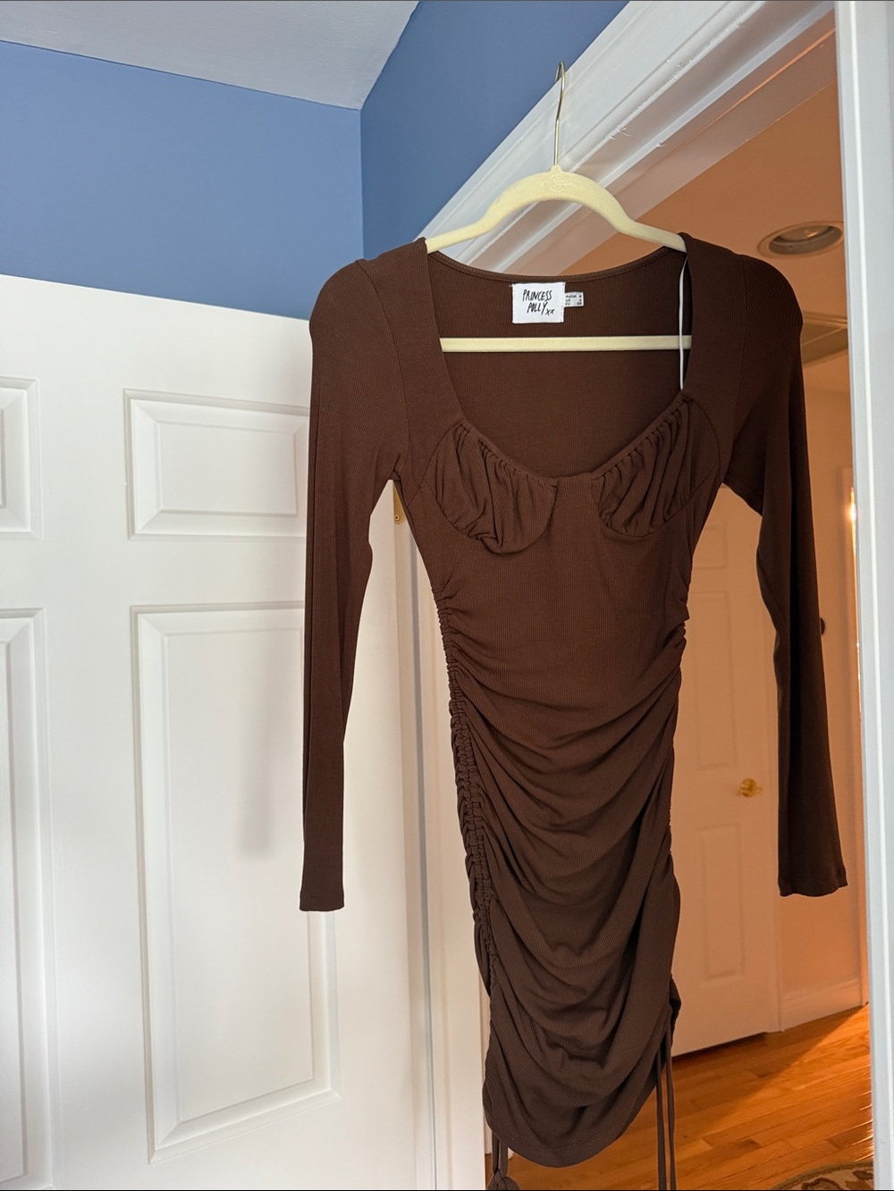 Princess Polly Brown Ruched Long-Sleeve Bodycon Dress